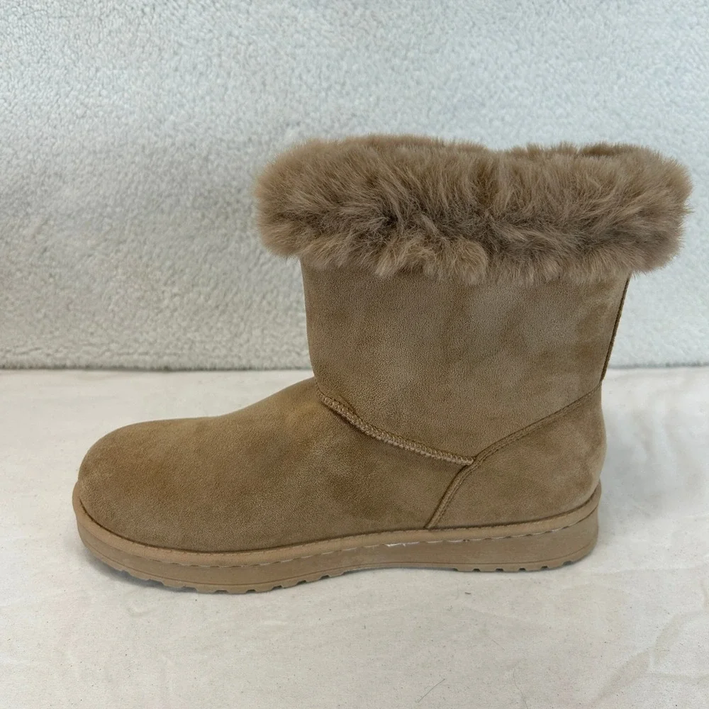 White Mountain Incher Womens Boots Dark Beige Faux Fur‎ Trim Size 9 New